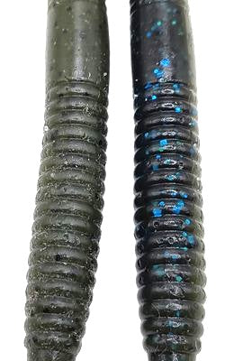 Slinger 6 (Stick) - Green Pumpkin Black and Blue Flake Laminate (8-Pack) — soft plastic fishing bait